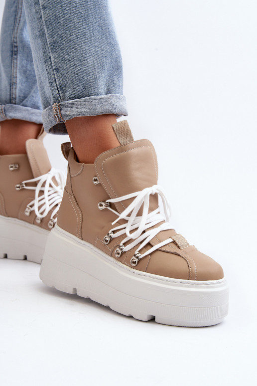 Zazoo 3416 Oda Moteriškas sportiniai bateliai smėlio spalvos Zazoo 3416 Oda Moteriškas sportiniai bateliai smėlio spalvos