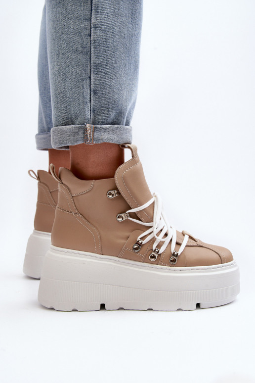 Zazoo 3416 Oda Moteriškas sportiniai bateliai smėlio spalvos Zazoo 3416 Oda Moteriškas sportiniai bateliai smėlio spalvos