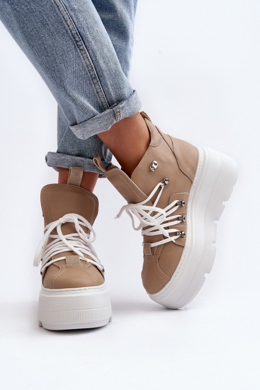 Zazoo 3416 Oda Moteriškas sportiniai bateliai smėlio spalvos Zazoo 3416 Oda Moteriškas sportiniai bateliai smėlio spalvos