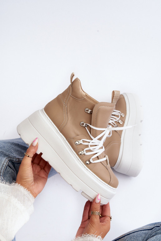 Zazoo 3416 Oda Moteriškas sportiniai bateliai smėlio spalvos Zazoo 3416 Oda Moteriškas sportiniai bateliai smėlio spalvos