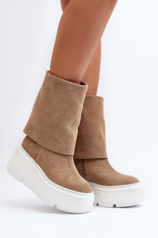 Zazoo 3410 iš zomšos Moteriškas Aulinukai su platforma smėlio spalvos Zazoo 3410 iš zomšos Moteriškas Aulinukai su platforma smėlio spalvos