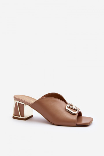 Elegantiško stiliaus Moteriškos šlepetės su kulniukais Laura Messi 2771 smėlio spalvos