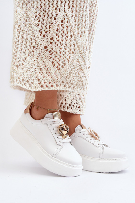 Moteriškas Oda Sneakers modelio batai CheBello 4411 baltos spalvos Moteriškas Oda Sneakers modelio batai CheBello 4411 baltos spalvos