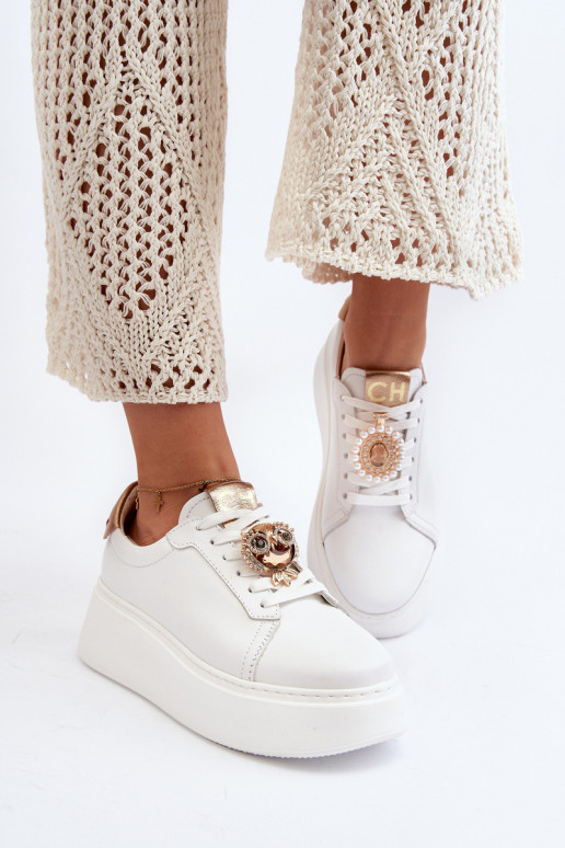 Moteriškas Oda Sneakers modelio batai CheBello 4411 baltos spalvos Moteriškas Oda Sneakers modelio batai CheBello 4411 baltos spalvos