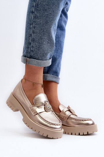 Oda batai Mokasinai su ornamentais CheBello 4291 aukso spalvos 2