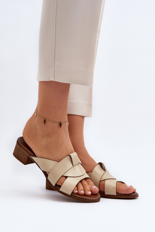 Zazoo 40236 Odinės šlepetės Moteriškas Ant žemo kulno smėlio spalvos Zazoo 40236 Odinės šlepetės Moteriškas Ant žemo kulno smėlio spalvos