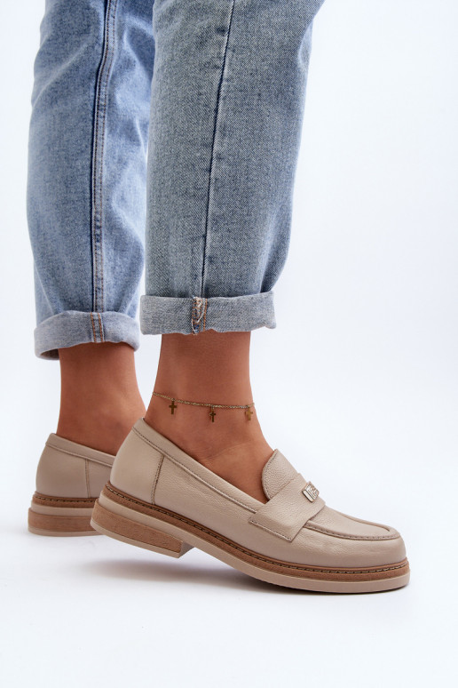 Zazoo 20165 Oda moteriški mokasinai smėlio spalvos Zazoo 20165 Oda moteriški mokasinai smėlio spalvos