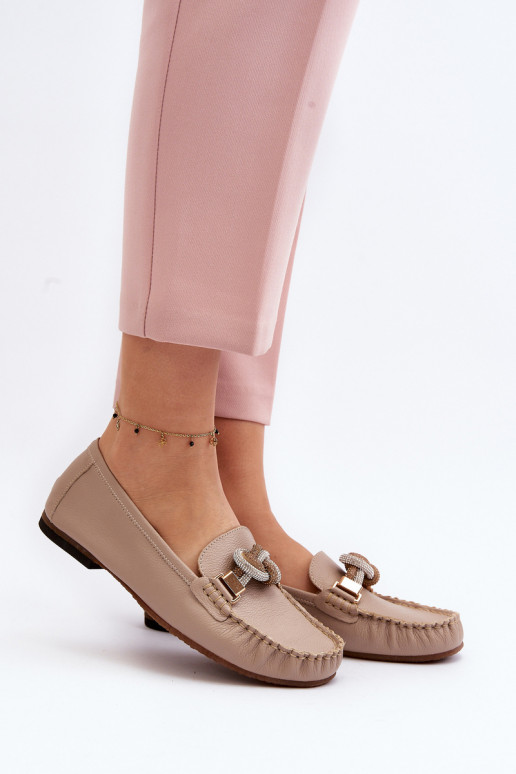 Oda moteriški mokasinai su ornamentais Laura Messi 2761 smėlio spalvos Oda moteriški mokasinai su ornamentais Laura Messi 2761 smėlio spalvos