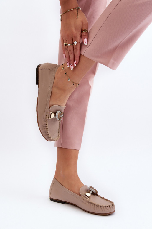 Oda moteriški mokasinai su ornamentais Laura Messi 2761 smėlio spalvos Oda moteriški mokasinai su ornamentais Laura Messi 2761 smėlio spalvos