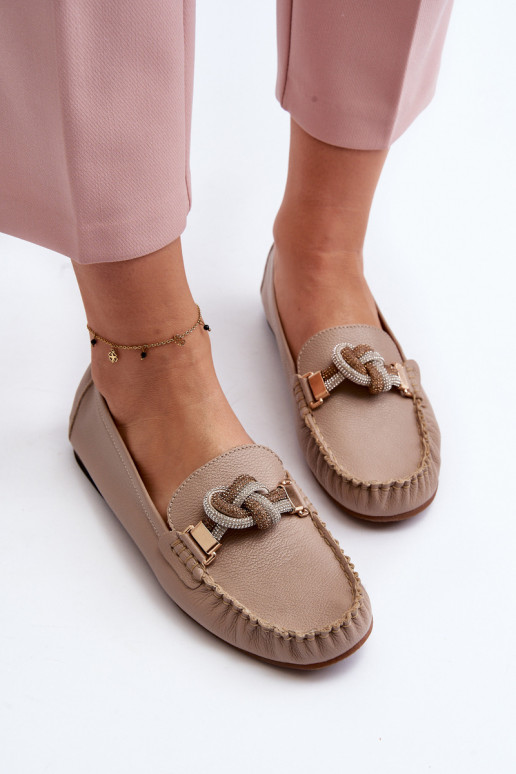 Oda moteriški mokasinai su ornamentais Laura Messi 2761 smėlio spalvos Oda moteriški mokasinai su ornamentais Laura Messi 2761 smėlio spalvos