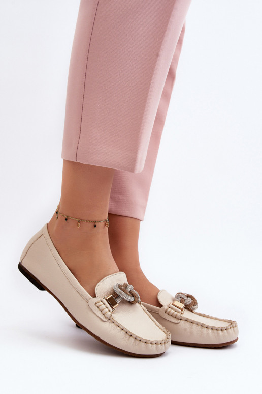 Oda moteriški mokasinai su ornamentais Laura Messi 2761 dramblio kaulo spalvos Oda moteriški mokasinai su ornamentais Laura Messi 2761 dramblio kaulo spalvos