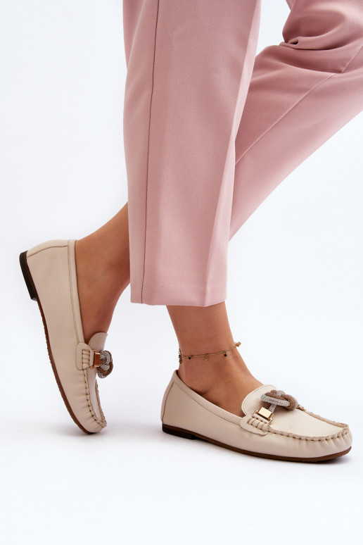 Oda moteriški mokasinai su ornamentais Laura Messi 2761 dramblio kaulo spalvos Oda moteriški mokasinai su ornamentais Laura Messi 2761 dramblio kaulo spalvos