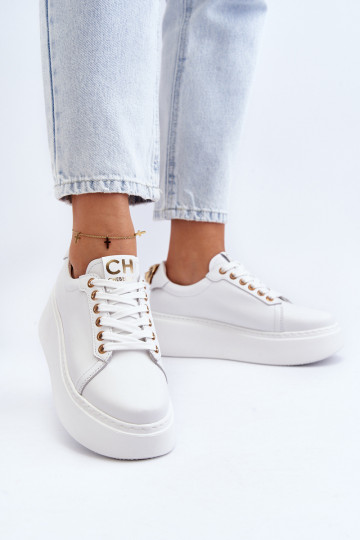 Moteriškas Oda Sneakers modelio batai su platforma CheBello 4367 baltos spalvos