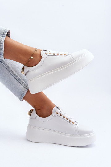 Moteriškas Oda Sneakers modelio batai su platforma CheBello 4367 baltos spalvos 2