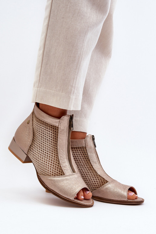 Oda Moteriški aulinukai su plačiais kulniukaissuOdkrytymi Palcami Tai turiciejka 06413-25 aukso spalvos Oda Moteriški aulinukai su plačiais kulniukaissuOdkrytymi Palcami Tai turiciejka 06413-25 aukso spalvos