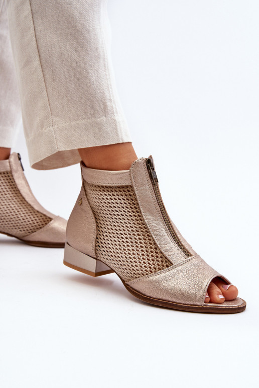 Oda Moteriški aulinukai su plačiais kulniukaissuOdkrytymi Palcami Tai turiciejka 06413-25 aukso spalvos Oda Moteriški aulinukai su plačiais kulniukaissuOdkrytymi Palcami Tai turiciejka 06413-25 aukso spalvos