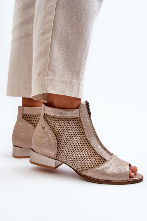 Oda Moteriški aulinukai su plačiais kulniukaissuOdkrytymi Palcami Tai turiciejka 06413-25 aukso spalvos Oda Moteriški aulinukai su plačiais kulniukaissuOdkrytymi Palcami Tai turiciejka 06413-25 aukso spalvos