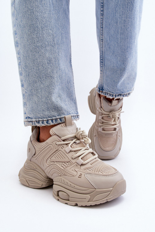 Sneakers modelio batai su madingais masyviais padais GOE NN2N4046 smėlio spalvos Sneakers modelio batai su madingais masyviais padais GOE NN2N4046 smėlio spalvos