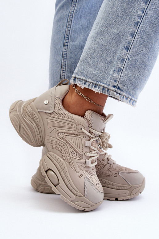 Sneakers modelio batai su madingais masyviais padais GOE NN2N4046 smėlio spalvos Sneakers modelio batai su madingais masyviais padais GOE NN2N4046 smėlio spalvos