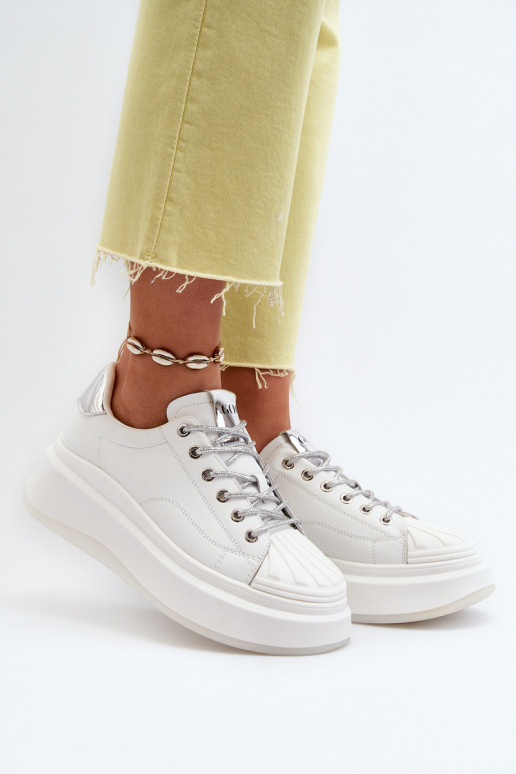 Oda Sneakers modelio batai Moteriškas su platforma GOE NN2N4033 baltos spalvos Oda Sneakers modelio batai Moteriškas su platforma GOE NN2N4033 baltos spalvos