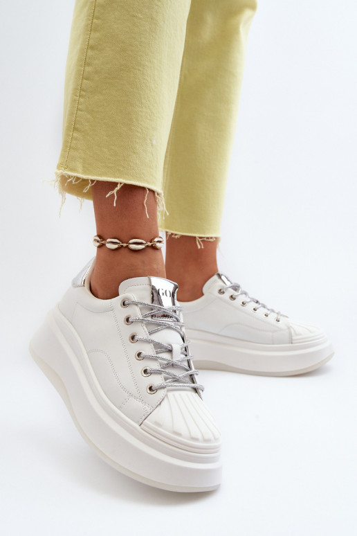 Oda Sneakers modelio batai Moteriškas su platforma GOE NN2N4033 baltos spalvos Oda Sneakers modelio batai Moteriškas su platforma GOE NN2N4033 baltos spalvos