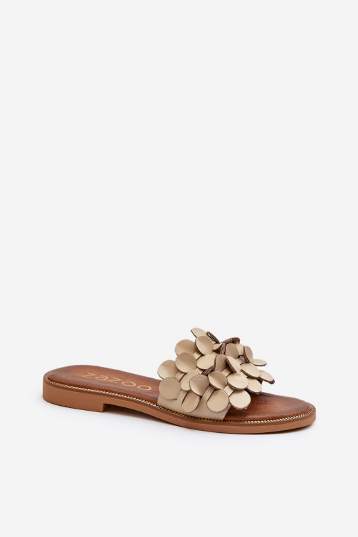 Zazoo 40381 Moteriškas Odinės šlepetės su plačiais kulniukais smėlio spalvos Zazoo 40381 Moteriškas Odinės šlepetės su plačiais kulniukais smėlio spalvos