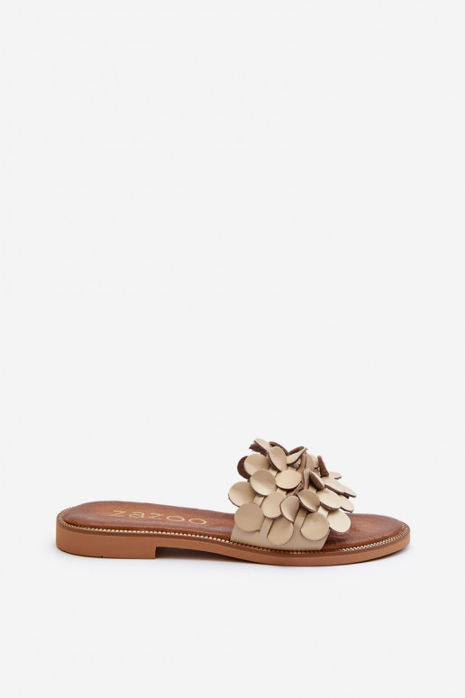 Zazoo 40381 Moteriškas Odinės šlepetės su plačiais kulniukais smėlio spalvos Zazoo 40381 Moteriškas Odinės šlepetės su plačiais kulniukais smėlio spalvos