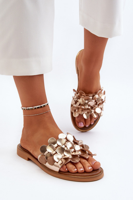 Zazoo 40381 Moteriškas Odinės šlepetės su plačiais kulniukais aukso spalvos Zazoo 40381 Moteriškas Odinės šlepetės su plačiais kulniukais aukso spalvos