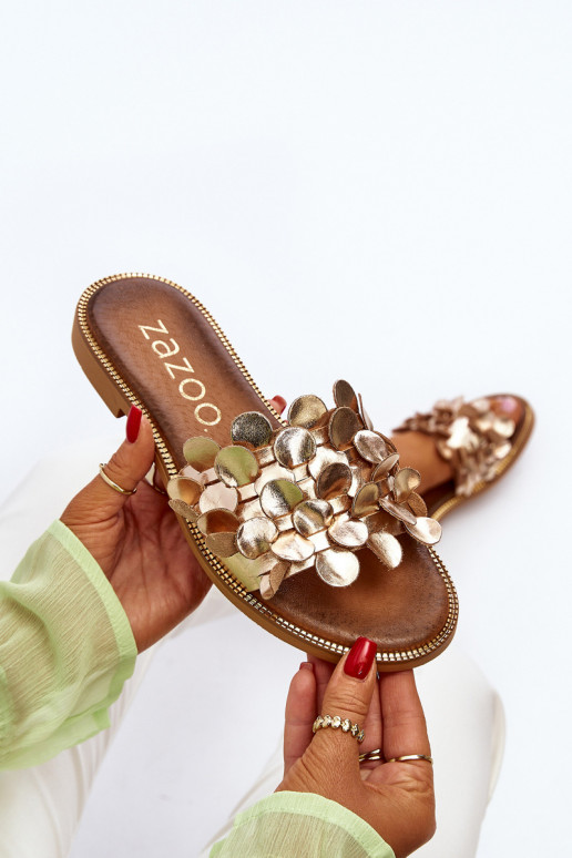 Zazoo 40381 Moteriškas Odinės šlepetės su plačiais kulniukais aukso spalvos Zazoo 40381 Moteriškas Odinės šlepetės su plačiais kulniukais aukso spalvos