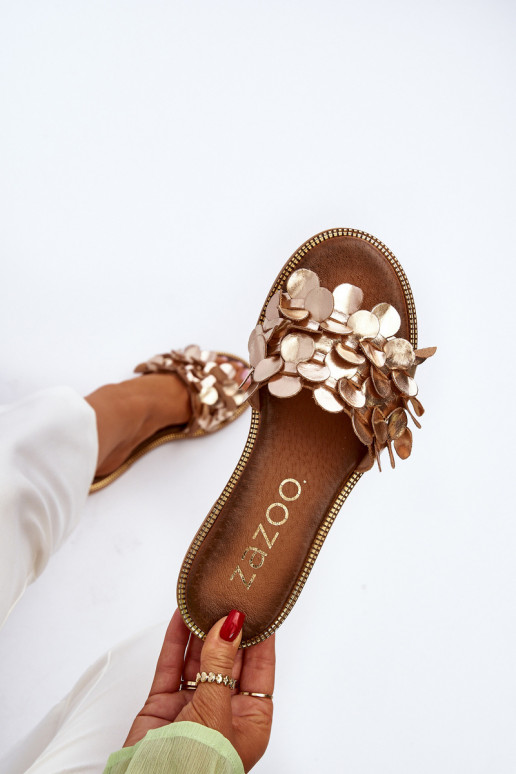 Zazoo 40381 Moteriškas Odinės šlepetės su plačiais kulniukais aukso spalvos Zazoo 40381 Moteriškas Odinės šlepetės su plačiais kulniukais aukso spalvos