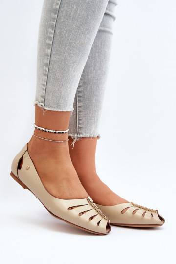 Zazoo 10009 Patogios natūralios odos balerinos Moteriškas smėlio spalvos