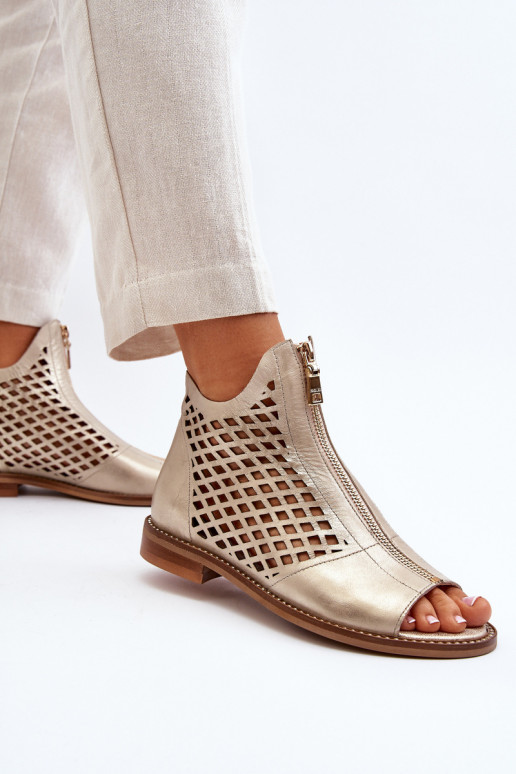 Zazoo 977/L Oda Ažūrinės basutės Į Pilį aukso spalvos Zazoo 977/L Oda Ažūrinės basutės Į Pilį aukso spalvos