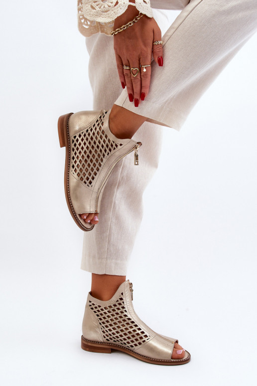 Zazoo 977/L Oda Ažūrinės basutės Į Pilį aukso spalvos Zazoo 977/L Oda Ažūrinės basutės Į Pilį aukso spalvos