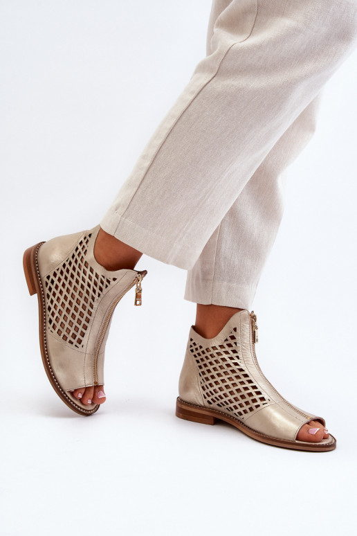 Zazoo 977/L Oda Ažūrinės basutės Į Pilį aukso spalvos Zazoo 977/L Oda Ažūrinės basutės Į Pilį aukso spalvos