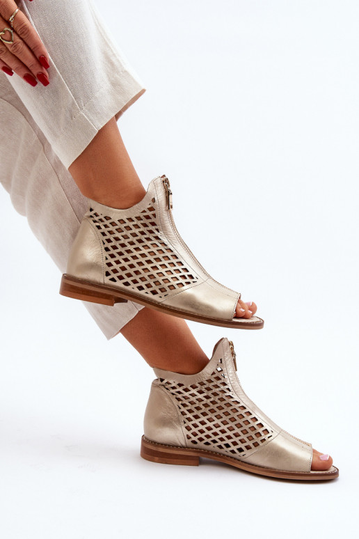 Zazoo 977/L Oda Ažūrinės basutės Į Pilį aukso spalvos Zazoo 977/L Oda Ažūrinės basutės Į Pilį aukso spalvos