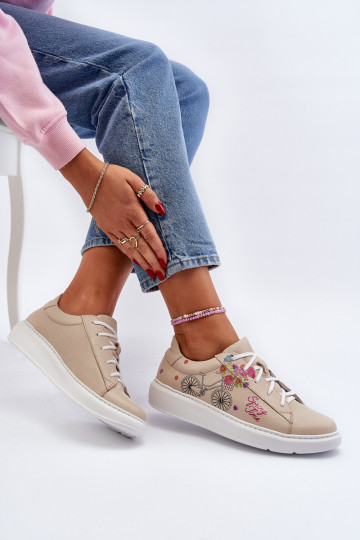 Zazoo 024/TAMARA Moteriškas Sneakers modelio batai Oda smėlio spalvos 2