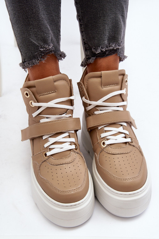 Zazoo 3450 Oda Sneakers modelio batai Moteriškas smėlio spalvos Zazoo 3450 Oda Sneakers modelio batai Moteriškas smėlio spalvos