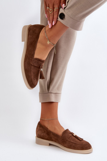 Zazoo 3420 Zomšiniai mokasinai Moteriškas su plačiais kulniukais rudos spalvos 2