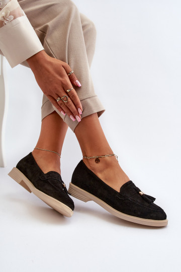 Zazoo 3420 Zomšiniai mokasinai Moteriškas su plačiais kulniukais juodos spalvos 2