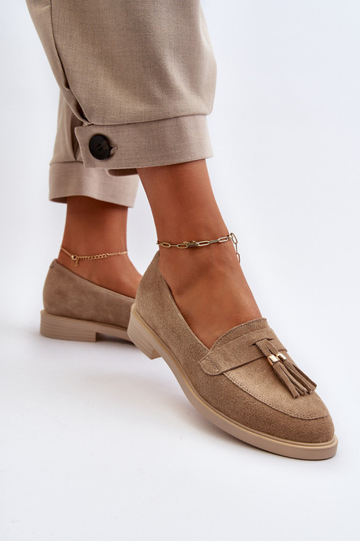 Zazoo 3420 Zomšiniai mokasinai Moteriškas su plačiais kulniukais smėlio spalvos Zazoo 3420 Zomšiniai mokasinai Moteriškas su plačiais kulniukais smėlio spalvos