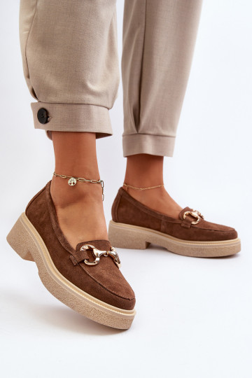 Zazoo 3429 Zomšiniai mokasinai Moteriškas su ornamentais rudos spalvos