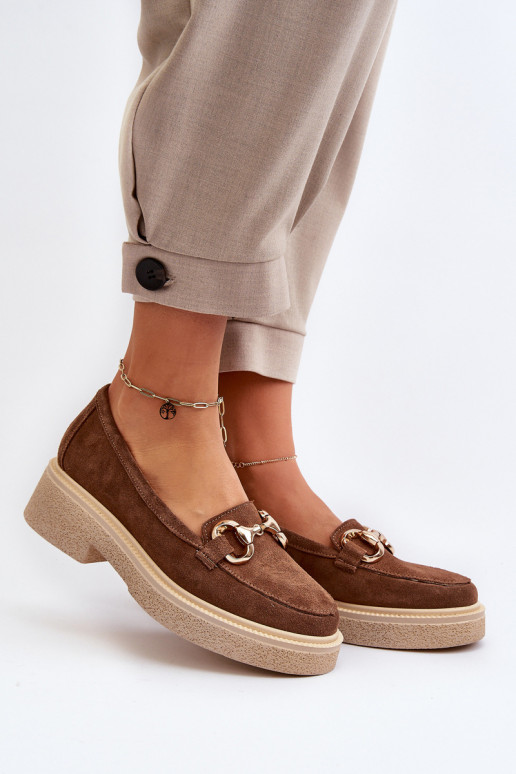 Zazoo 3429 Zomšiniai mokasinai Moteriškas su ornamentais rudos spalvos