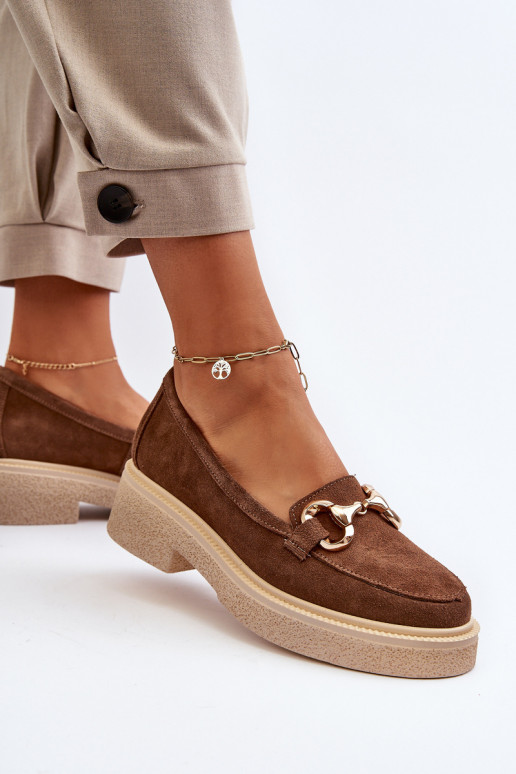 Zazoo 3429 Zomšiniai mokasinai Moteriškas su ornamentais rudos spalvos