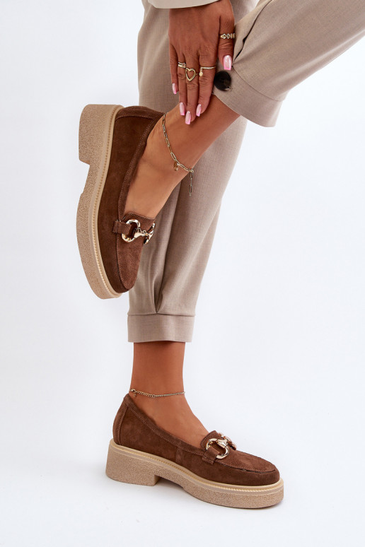 Zazoo 3429 Zomšiniai mokasinai Moteriškas su ornamentais rudos spalvos