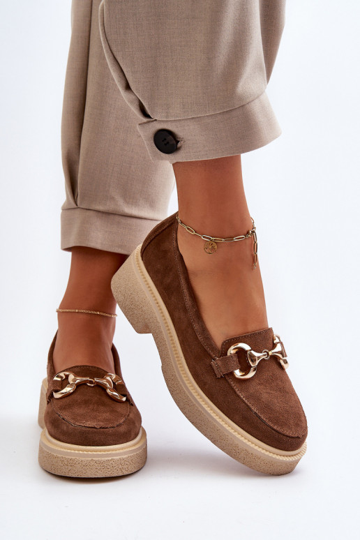 Zazoo 3429 Zomšiniai mokasinai Moteriškas su ornamentais rudos spalvos