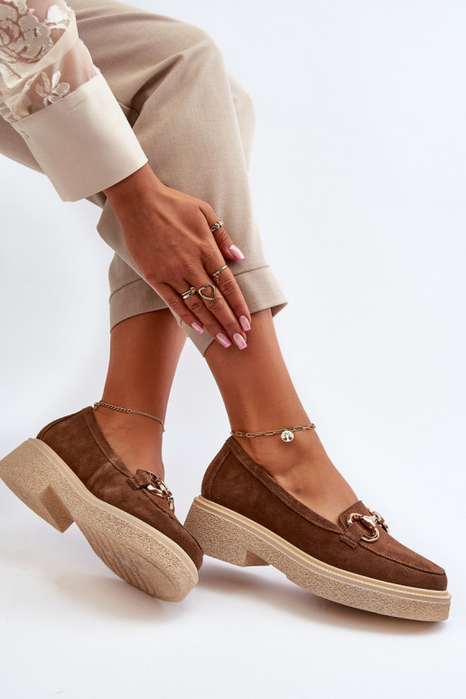 Zazoo 3429 Zomšiniai mokasinai Moteriškas su ornamentais rudos spalvos