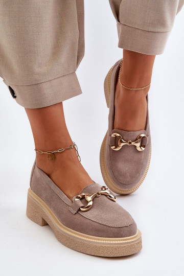 Zazoo 3429 Zomšiniai mokasinai Moteriškas su ornamentais kapučino spalvos