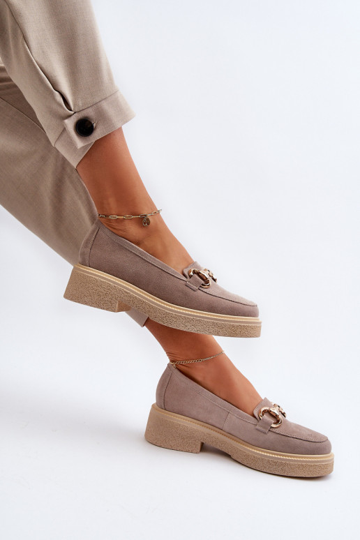 Zazoo 3429 Zomšiniai mokasinai Moteriškas su ornamentais kapučino spalvos Zazoo 3429 Zomšiniai mokasinai Moteriškas su ornamentais kapučino spalvos