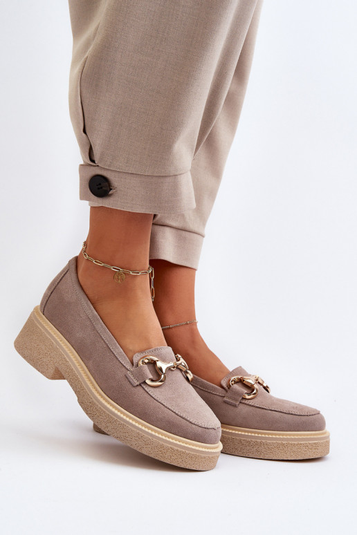 Zazoo 3429 Zomšiniai mokasinai Moteriškas su ornamentais kapučino spalvos Zazoo 3429 Zomšiniai mokasinai Moteriškas su ornamentais kapučino spalvos