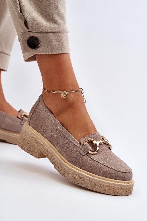 Zazoo 3429 Zomšiniai mokasinai Moteriškas su ornamentais kapučino spalvos Zazoo 3429 Zomšiniai mokasinai Moteriškas su ornamentais kapučino spalvos